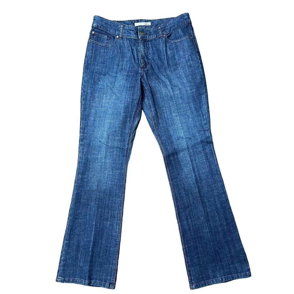 Chico's Platinum Sz‎ 1 US 8 M Jeans Sadie Boot Cut Rhinestone Flap Back Pockets